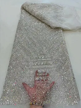 Africanos feitos à mão Miçangas Cordões de Tecidos de Luxo Nigeriano Lantejoulas Malha de Tecido de Renda francesa Noiva de Tule de Renda Para o Casamento de DIY