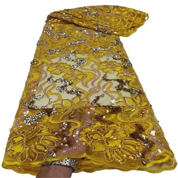 Amarelo Africana Lantejoulas Tecido Do Laço 2023 Azul De Alta Qualidade Francês Nigeriano De Tule De Renda Tecidos De 5 Jardas Para O Vestido De Festa De Casamento