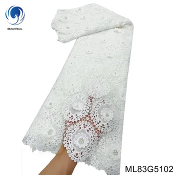 2023 Cordão Cordão de Tecido de Alta Qualidade Bordar Flores em 3D Net Renda Guipure Laço de 5 Jardas Nigeriano Vestido de Noiva Cloch ML83G51