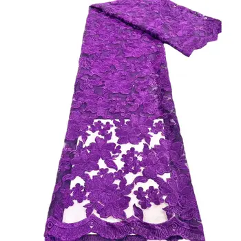 roxo tecido africano de prata de lantejoulas 3d de Bordado floral em Malha de tule em voile de tecido de renda suíça noite de damasco gana tecido
