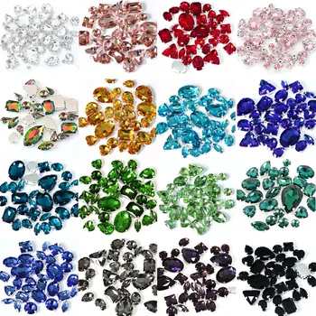 50PCS/PACK Glitter Mix Formas de Cristal de Vidro стразы Colorido Costurar Nas Garras de Strass Para DIY Vestido de Noiva B2864