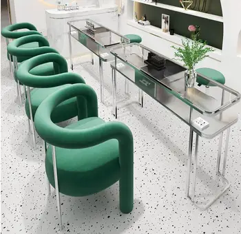 Prata laço de vidro Prego mesa e cadeiras individual duplo triplo rock placa de cozimento de pintura de unhas loja de mesa e cadeira
