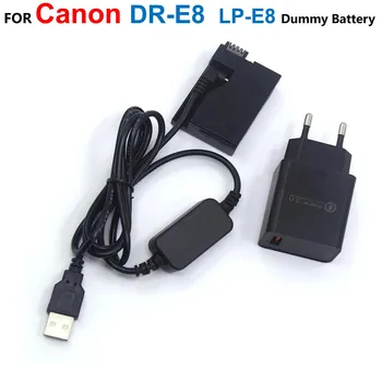 DR-E8 LP-E8 Fictício Bateria+ACK-E8 Banco de Potência Adaptador USB+Cabo Carregador Para Canon EOS T2i T3i T4i T5i 550D 600D 650D 700D X4 X5 X6