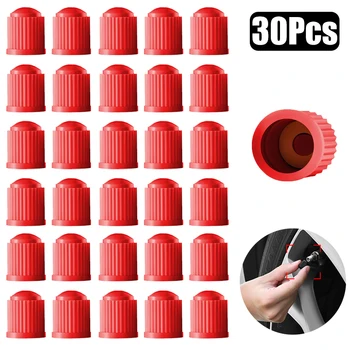 30Pcs Plástico Carro Vermelho Tampas da Haste da Válvula do Pneu sem câmara de ar do Pneu da Roda da Haste da Válvula de Ar Tampões de Roda de Carro de Pneus à prova de Poeira Caps de Acessórios Auto