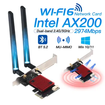 WiFi 6 Intel AX200 PCIe sem Fio Adaptador de wi-Fi De 2,4 G/5G 802.11 AX Para Bluetooth 5.2 AX200 WiFi 6 Cartão de WiFi6 sem Fio Win10/Win11