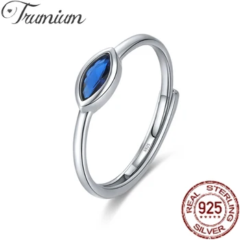 Trumium de Prata 925 Olho Azul Anéis para as Mulheres Simples Personalidade Marquise Espumante Zircão Anel Ajustável de Finas Jóias