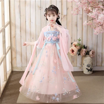 2021-De-Rosa Apliques Hanfu Folk Vestido Tradicional De Cosplay Para Meninas Hanfu Crianças Vestido De Princesa Chinesa Antiga Dança De Estilo De Traje