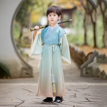 Novo Azul Hanfu Menino Crianças Chinês Antigo Jovem Mestre Verão Primavera Trajes Tradicionais de Estilo Cosplay Roupas Terno