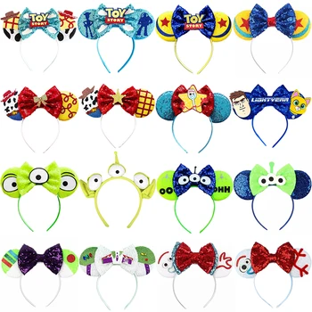 Disney Toy Story Ouvido Headbands Mulheres Lantejoulas Arco Menina Woody, Buzz Lightyear Hairband Crianças Pixar Alienígena Acessórios De Cabelo De Festa Presente
