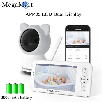 Baby Monitor de LCD de 5 Polegadas, Câmera sem Fio Zoom Câmeras PTZ de Áudio e Vídeo do Cam 3000mAh Bateria de Vigilância de Segurança de Vários Receptor