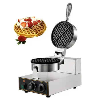 Rodada de Waffle Maker Antiaderente 1100W de Aço Inox 110V a Temperatura e o Tempo de Controle, Apropriada para o Restaurante, Padarias Snack-Fam