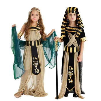 Trajes de Halloween para Crianças Menino Menina Egito Antigo Faraó Egípcio Cleópatra Vestido de Cosplay Príncipe, a Princesa Fantasia de Festa de Carnaval