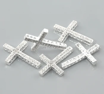 150Pcs Pingentes Clara do cristal de rocha da Cruz Conectores Banhado a Prata Jóias de Moda DIY Resultados 36x25mm(1 3/8