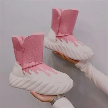 Inverno Sapatos femininos 2023 Novo da forma do Projeto de Correspondência de Cores de Botas de Neve de Tubo Curto de Pelúcia Botas de Neve Espessa Sola de Botas femininas