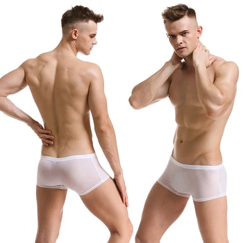 CLEVER-MENMODE Macio Sexy Super Fino Mens Underwear roupa interior de Gelo de Seda, Shorts de Pugilistas Transparente Low-rise Troncos de Cueca Homme Calcinha