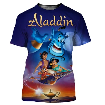 Camisetas da Disney Aladdin Cartoon Anime Impressão 3D Streetwear Homens Mulheres da Moda Oversized Camisa de T de Crianças Meninos Meninas rapazes raparigas Tees Tops de Roupas