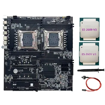 X99 Dupla placa-Mãe Soquete LGA2011-3 Dual CPU Suporte de Memória DDR4 com 2XE5-2609 V3 CPU+Mudar+Cabo de massa Térmica