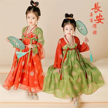 Chinês Antigo Traje Tradicional Hanfu Filhos Verão Novo Bonito Solto Bordado De Uma Menina De Fadas Vestidos De Festa Vestido De Palco