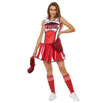 Cheerleader Traje Conjunto de Mulheres Aluna Cosplay Uniforme Garota de Lingerie Sexy Ânimo Vestido de Topo com Mini Saia Plissada Traje