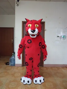 Vermelho Leopardo Mascote Do Traje Fatos De Cosplay Jogo De Festa, Vestido De Roupas De Vestuário De Publicidade Carnaval, Halloween, Natal, Festa De Páscoa