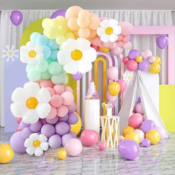 119pcs Daisy Pastel Balões Garland Arco Kit para chá de Bebê Decoração Para a Menina Daisy Tema de Macaron de Noiva Boho Aniversário