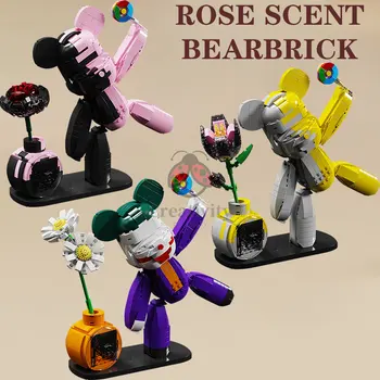 BearBrick Eterna Flor Rosa Palha Urso Perfume Palhaço Urso Modelo De Bloco De Construção De Brinquedos Para As Crianças De Presente De Natal