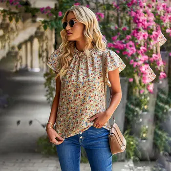A primavera e o verão as mulheres solto e casual tops de venda floral gola redonda camisas de mulheres gráfico t-shirts pro escolha camisas