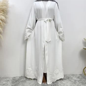 Muçulmano Moda Abrir Abaya Bordados Apliques Cardigan Veste Vestidos De Mulheres Islâmicas Roupas Dubai Turco Ramadã, Eid Kaftan