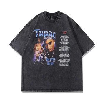 Hip Hop E Streetwear Homens Vintage T-Shirt Rapper Gráfico TShirt 2023 Verão Do Algodão Lavado Preto Oversized Tshirt Harajuku Tees Tops