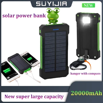 20Ah Topo Banco Energia Solar Impermeável de Emergência, Carregador Externo de Bateria do Banco do Poder de para-Xiaomi-iPhone DIODO emissor de Luz SOS+Frete Grátis