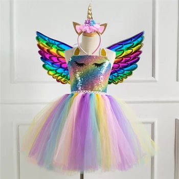2023 Unicórnio Vestido De Traje Meninas Doces Princesa Tutu Vestido De Unicórnio Aniversário Vestido De Natal Do Traje De Halloween Para Crianças