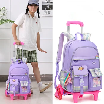 Moda para crianças saco do trole para adolescentes de Grande capacidade fresco roda mochila Ortopédica da escola de sacos de meninas mochila rodinha