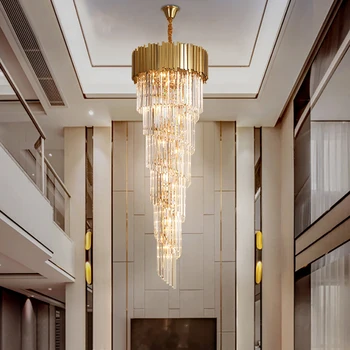Moderno Lustre De Cristal Para A Longa Escadaria Sala De Estar Suspensão Luminária De Luxo, Decoração Home Villa Hall De Entrada Brilho Da Lâmpada