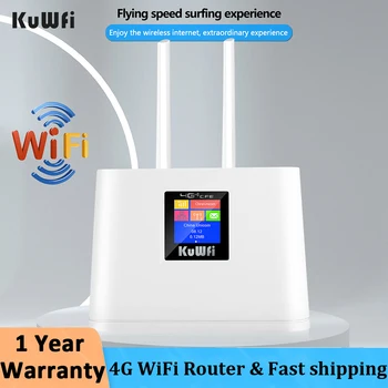 KuWFi 4G Roteador WiFi Desbloqueado 150Mbps Wireless Roteador Wi-Fi da Ranhura do Cartão Sim Casa Hotspot Antena Externa Com Smart Display