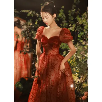 Chinês Tradicional Vestido De Noiva De Alta Qualidade, O Vinho Vermelho Hepburn Envolvimento Francês Vestido Longo Casamento Brinde Vestido Formal Para As Mulheres