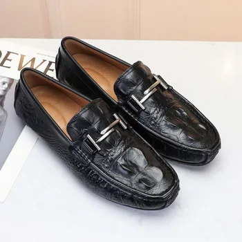 Homens Sapatos de Crocodilo Preta de Couro Sapatos Confortáveis Fivela de Metal Decoração Formal Sapatos Britânico Respirável Casual Tênis