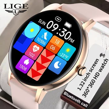 LIGE 2023 Inteligente Mulheres Relógios Smartwatch para a Mulher Chamada Bluetooth Relógio de Fitness para Android e iOS Telefone Frete Grátis, cor-de-Rosa