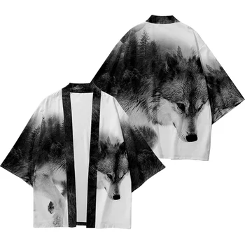 Os Homens Japoneses Quimono Casaco Tradicional Unisex Harajuku Camisa Solta Fox Impressão Blusas Yukata Mulheres Casaquinho De Praia