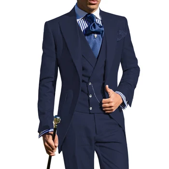 Slim Fit Homens de Casaco de Cauda 3 Peças de Negócios de Casamento Smoking para Noivos Jantar de Moda Masculina Ternos Jaqueta com Colete Calças 2021