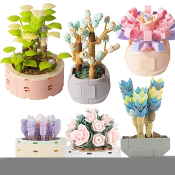DIY MOC Vasos de Plantas Suculentas Cactos Gypsophila Árvore Bonsai Jardins Românticos Blocos de Construção do Modelo de Tijolos Crianças Conjuntos de Kits de Brinquedos