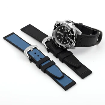 Onthelevel de Silicone&Faixa de Relógio de Couro 20mm 22mm de Borracha de Pulseira Preta Cor Azul Watchproof Pulseira