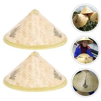 2 Peças De Bambu Chapéu De Palha Grandes Chapéus De Aba De Tecido Trançado Bonnet Sol Sol De Bloqueio Caps Tecelagem Perder De Roupas De Proteção