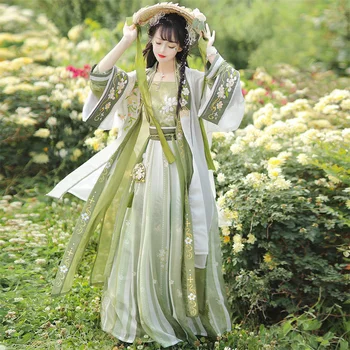 Canção Dinastia de verão Hanfu mulheres Chinoiserie cintura da saia comprimento verde super fada elegante Han Xuqing gardenia vestido