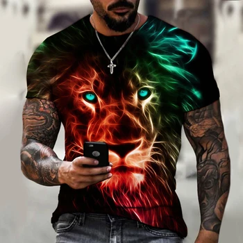 Homens Vintage T-Shirt 3D Impressão de Leão Novo Verão de grandes dimensões Tshirt Homens Streetwear Gola Redonda, Manga Curta da Moda em Roupas largas