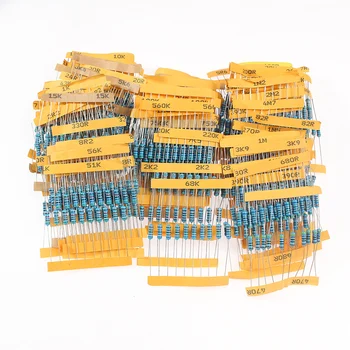 0.5 W Resistor set 1/2W de resistores de Filme de Metal Kit Sortido de 0,1 ohm~10M ohms 1% Cor Anel de Resistência 110 Tipos*10pcs=1100PCS