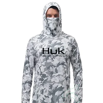 HUK Pesca Camisas UPF 50+ Cara de Capa de Pesca, Roupas de Sol com Protecção Uv de Camuflagem Hoodie dos Homens Máscara facial Jersey Camisa De Pesca