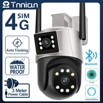 Tnnian 4K de 8MP com Lentes Duplas de 4G a Câmera PTZ Dual Screen Ai Humanos Auto Seguimento ao ar livre de Segurança, Câmera de Vigilância de Vídeo iCsee PRO