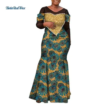 Dashiki Africana de Impressão Vestidos para as Mulheres a Roupa Preta de Chiffon Manga Glitter Amor Forma com Pérolas Brancas, Senhora Festa WY2132