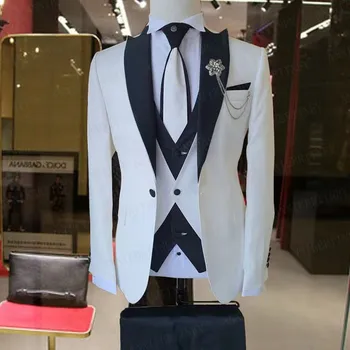 A moda masculina da Nova Lazer Boutique de Negócios de Correspondência de Cor de Casamento Fino Terno 3 Pcs Conjunto de Blazer Jaqueta Calças Colete Colete Calças