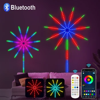 180LEDs Inteligente de fogos de Artifício Lâmpada LED Tiras de Música Bluetooth Sincronização de Controle Remoto RGBIC Luzes Led Para o Ano Novo de Natal, Decoração do Quarto